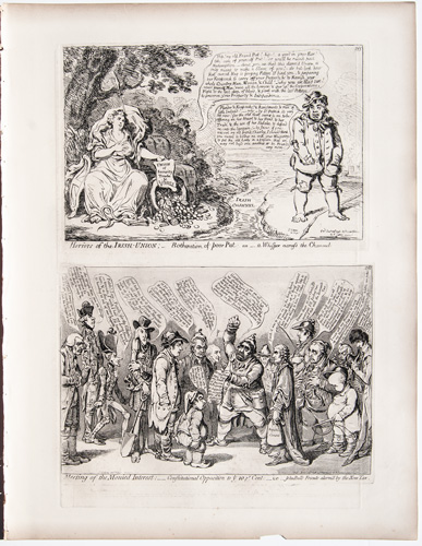 original james gillray etchings Horrors of the Irish Union; Botheration of Poor Pat; or, a Whisper Across the Channel



Meeting of the Monied Interest; Constitutional Opposition to the Ten Per Cent; i.e. John Bull's Friends Alarmed by the New Tax